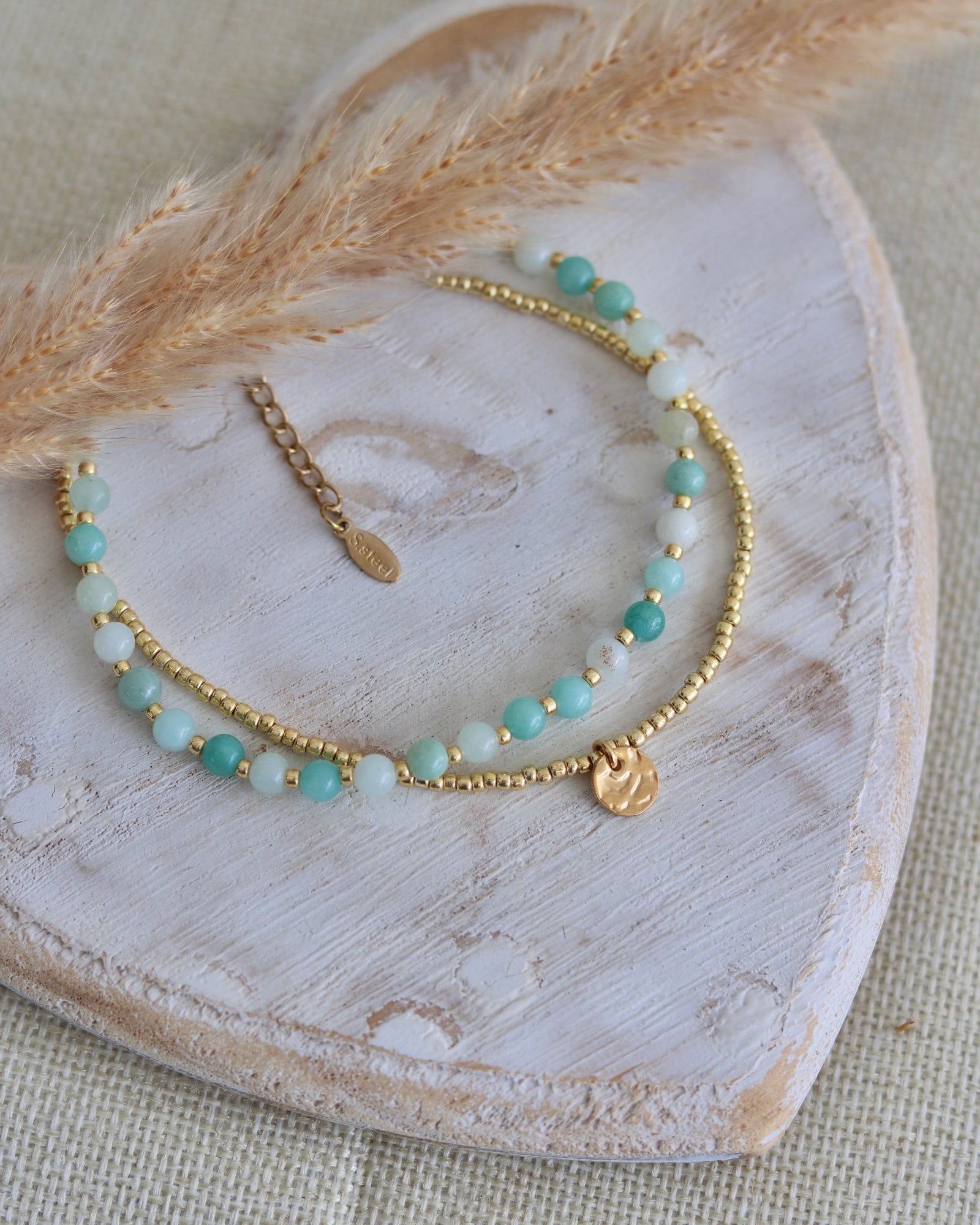 Double chaîne de cheville Amazonite