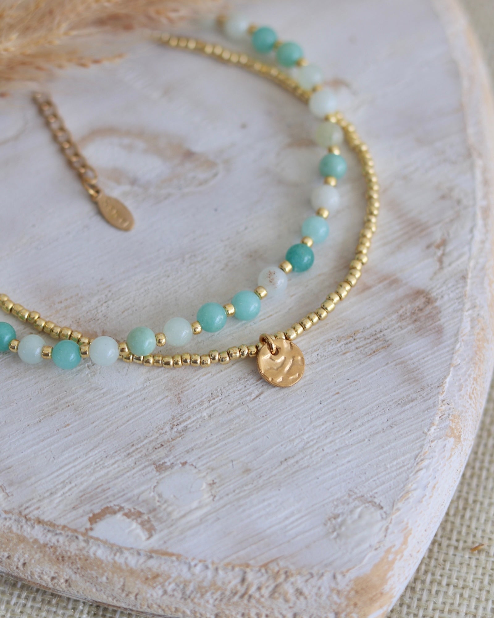 Double chaîne de cheville Amazonite