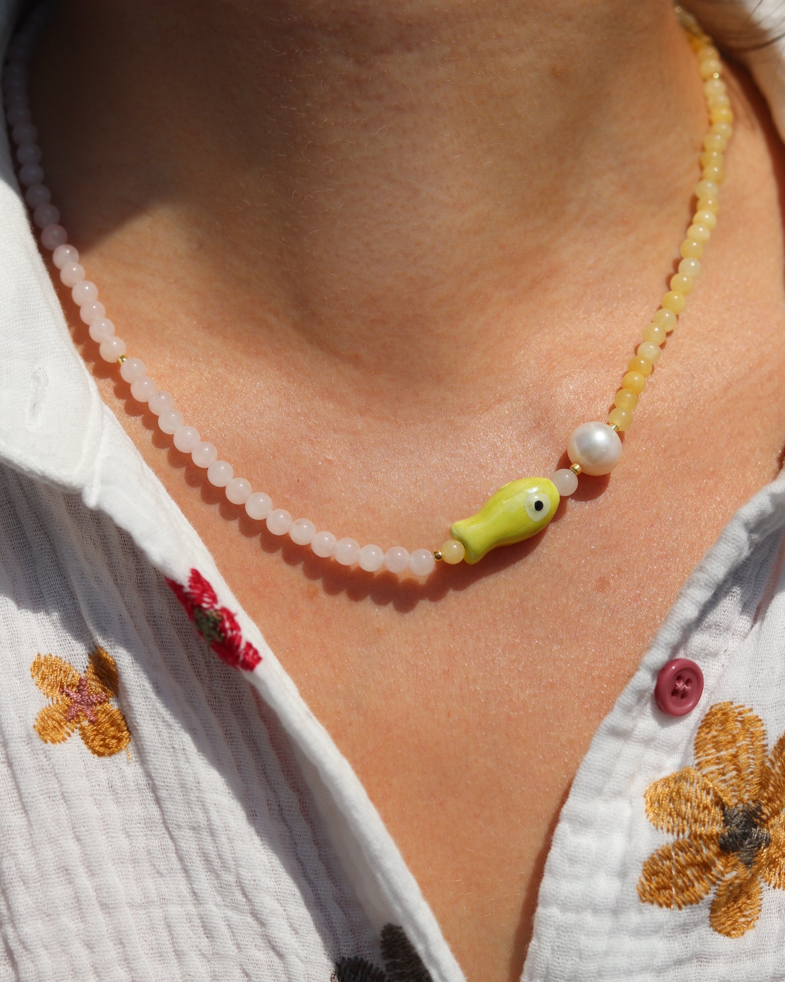 Collier Jade / Quartz rose