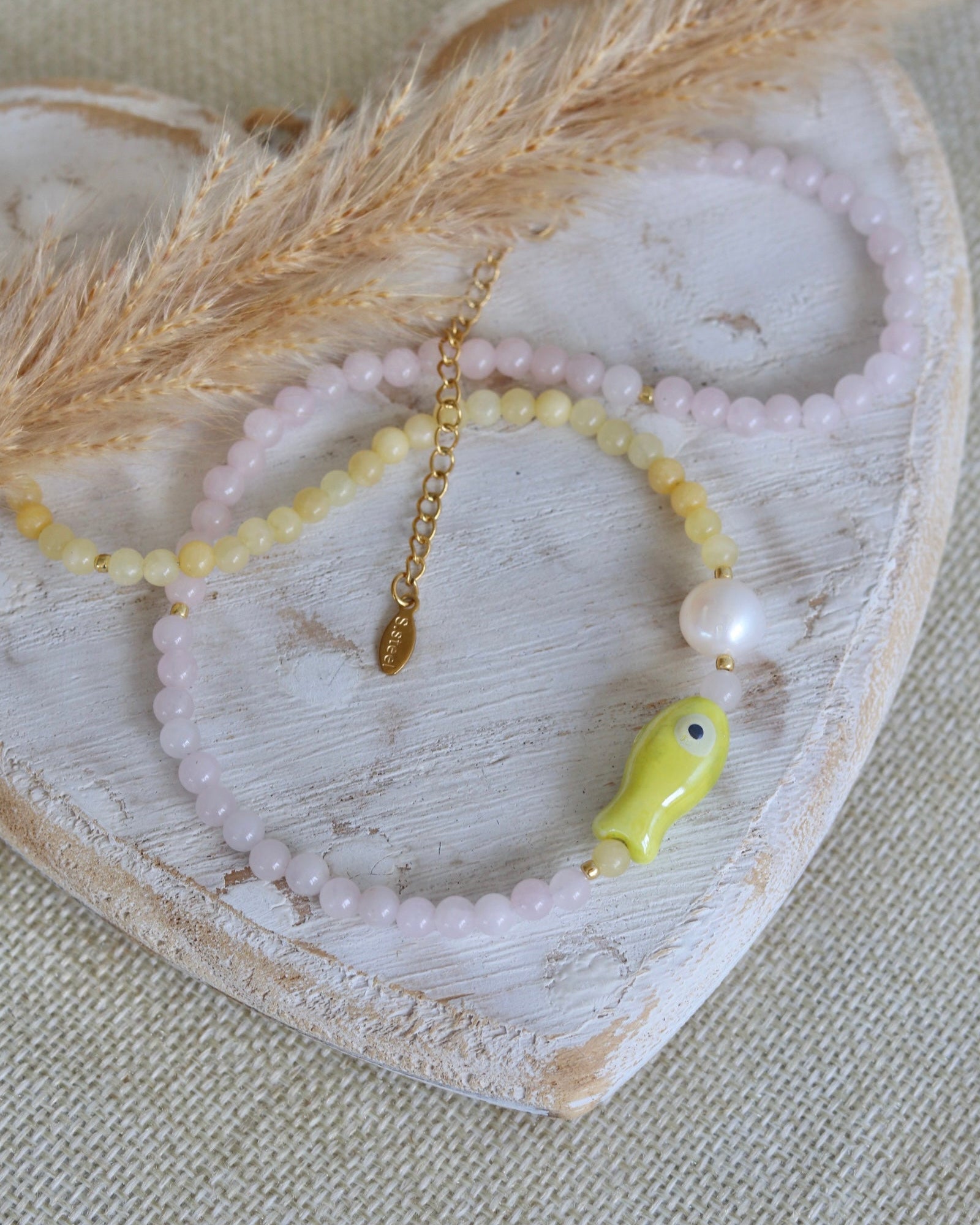 Collier Jade / Quartz rose