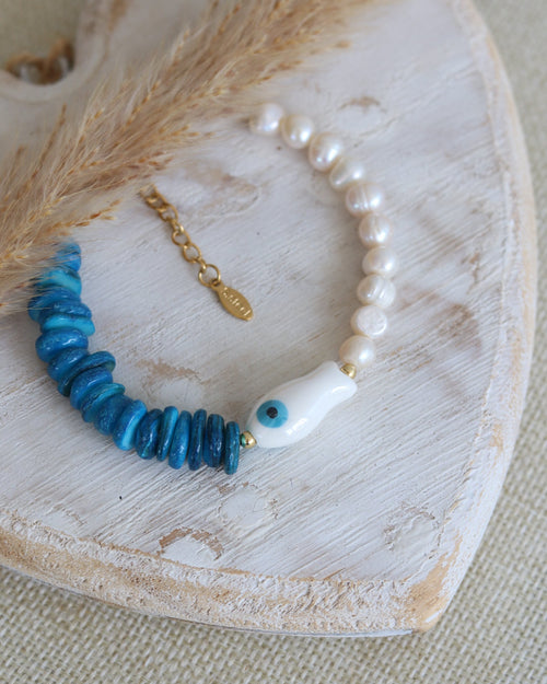 Bracelet poisson / coquillage bleu