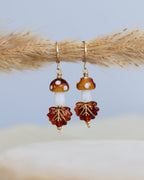 Boucles d'oreilles amanite tue-mouches marron